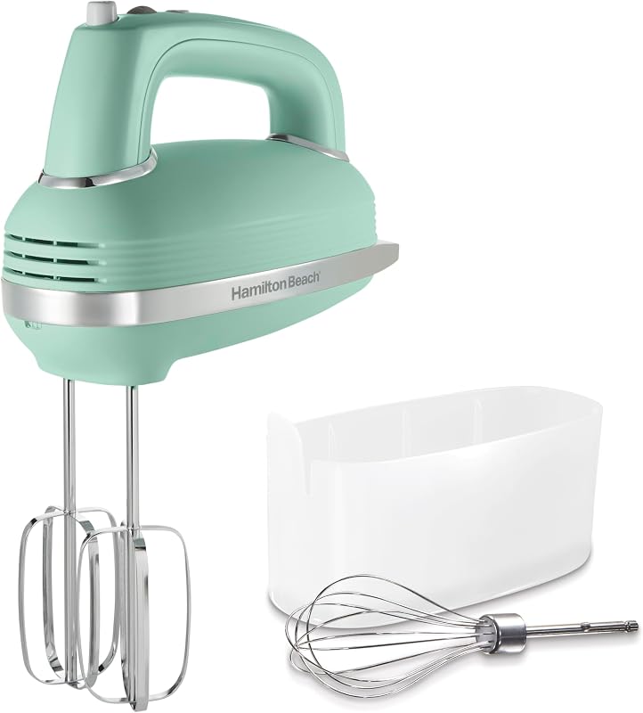 Mezclador manual eléctrico retro de 5 velocidades con tecnología SmartBoost | Potente motor de CC de 1,3 AMPERIOS para una mezcla sin esfuerzo | Arranque lento | Batidoras y batidoras | Estuche de almacenamiento Snap-On | Verde | 62601N