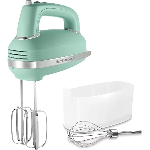 Hamilton Beach Vintage-Style 5-Speed Electric Hand Mixer, Powerful 1.3 Amp DC Motor for Effortless Mixing & Consistent Speed in Thick Ingredients, Slow Start, Beaters and Whisk, Green (62601N)