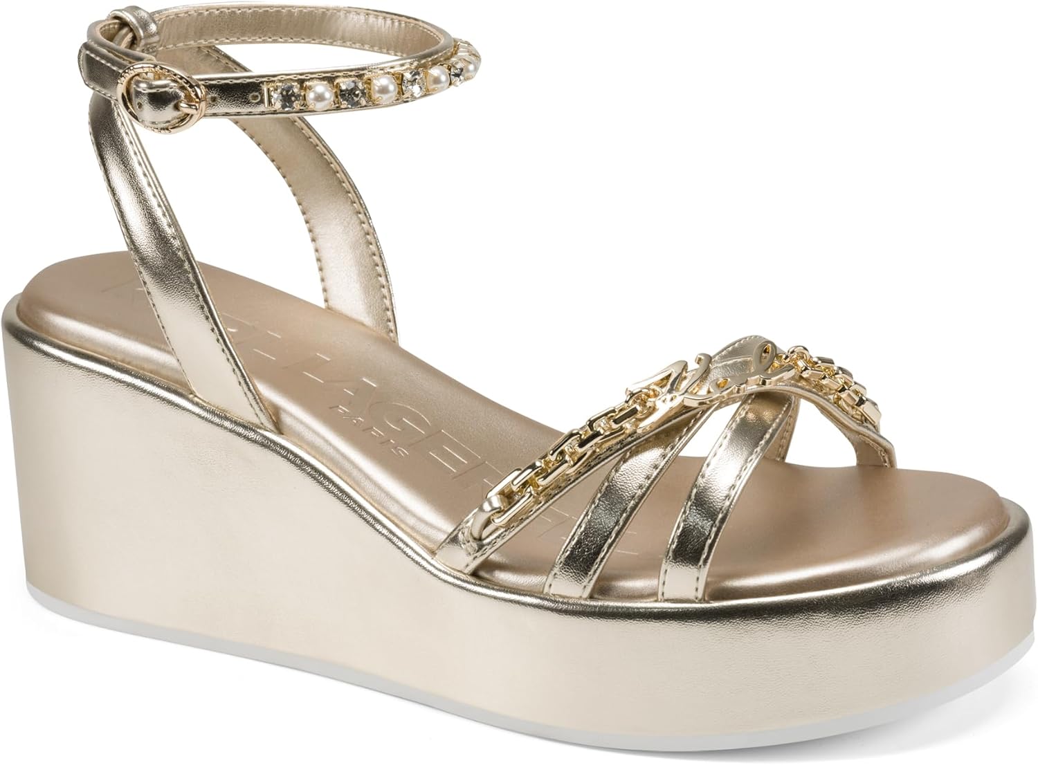 KARL LAGERFELD Women's Clemons Ankle Strap Wedge Sandal