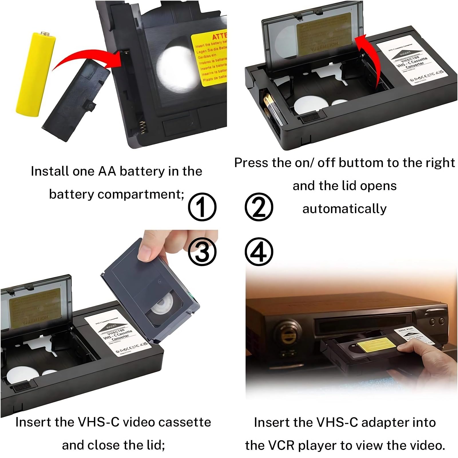 Motorisierter Kassettenadapter 8mm Video Cassette Player Wiedergabe- und Aufnahmefunktion Kassettenadapter Kompatibel, Einfach mit Einem VHS-C