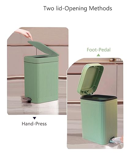 Miniatura 2 de Feisco Cubo de basura pequeño con tapa, cubo de basura pequeño para baño con pedal y tapa tipo prensa, cubo de basura delgado para cocina, baño,