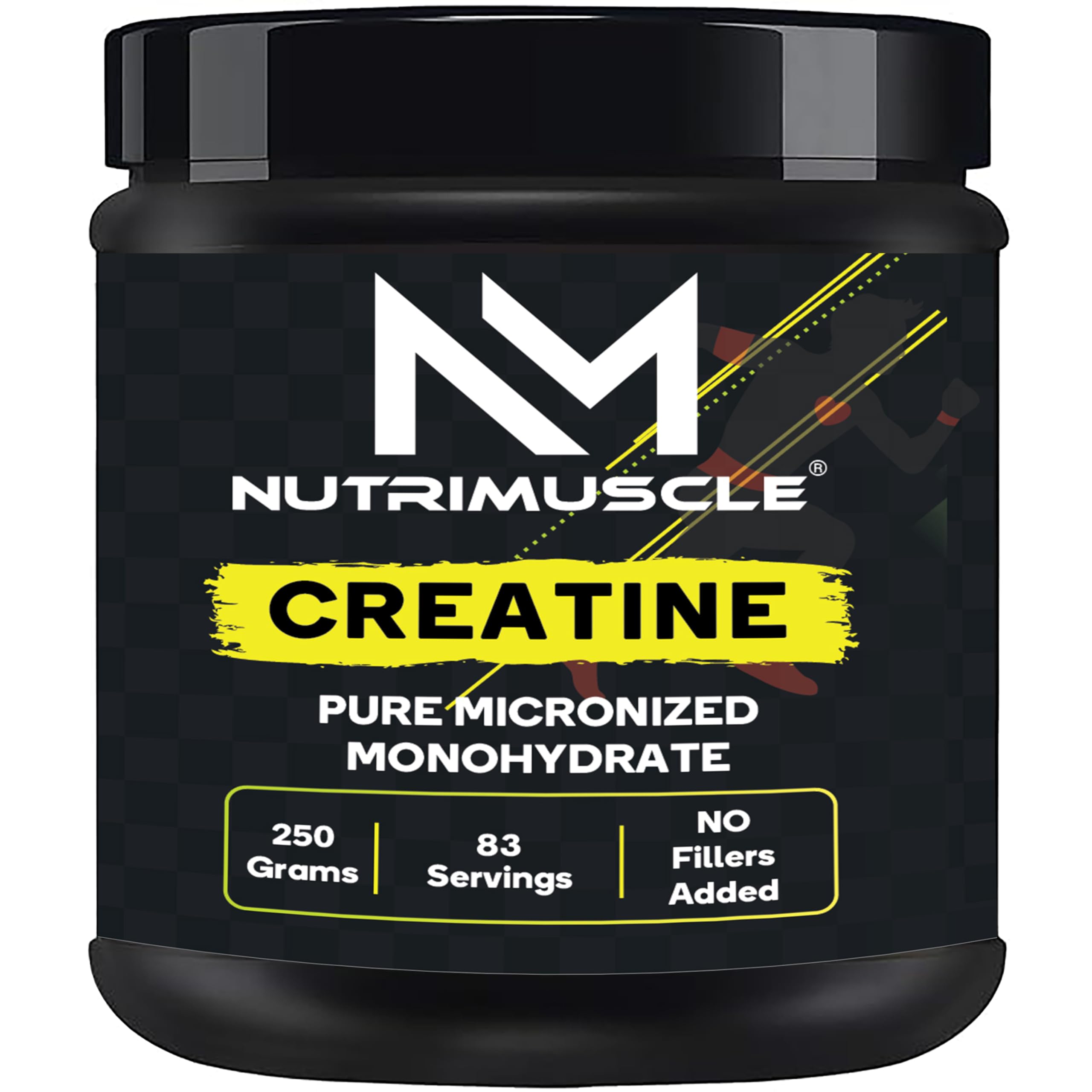 Nutrimuscle Pure Micronised Creatine Monohydrate Powder - 250 grams ( 83 servings ) | Unflavoured Powder | Highly Soluable ( 200 mesh fine powder ) - Fast Absorption - Increases Muscle Mass, Strength, Power, Endurance & Stamina - Enhances Muscle Repair & Recovery