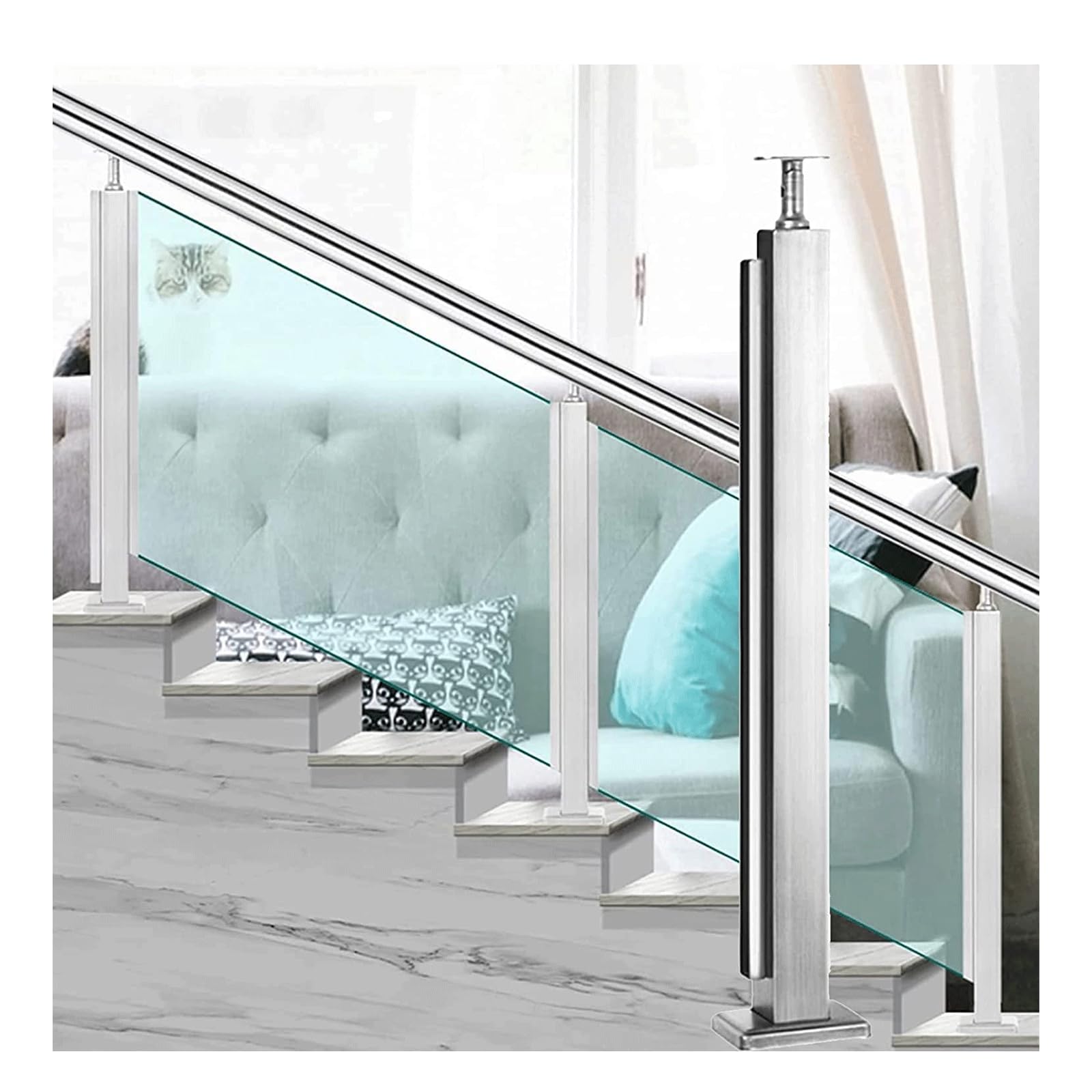 Poteaux de balustrade en acier inoxydable contre le vide du balcon avec colliers de serrage stables