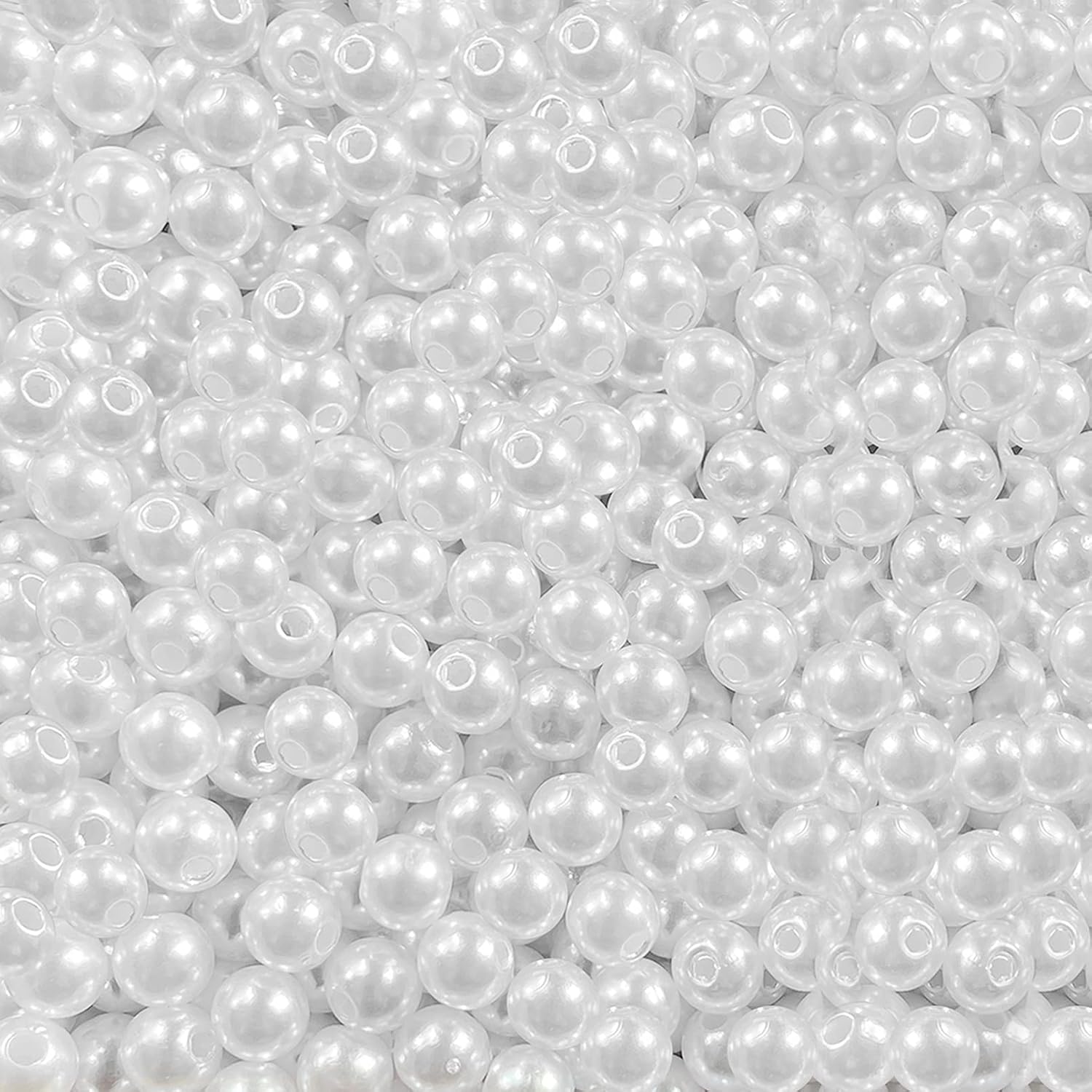 1500pcs Pearl Beads for Jewelry Making, 4mm 6mm 8mm 10mm Round Loose Pearls Beads with Hole, Bracelet Pearls for Crafts, White Pearls for Jewelry Making