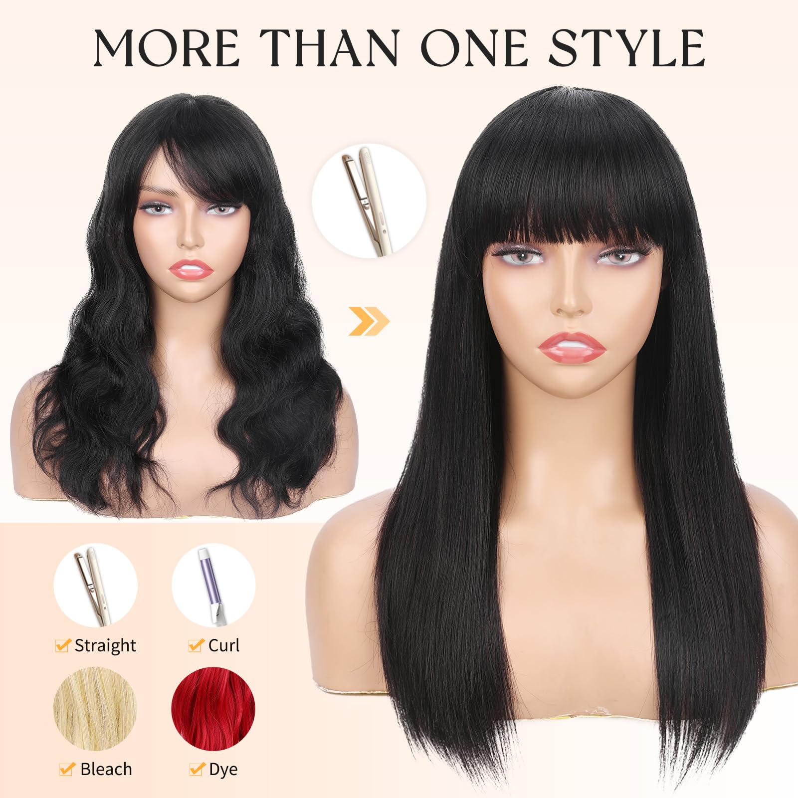 Human Hair Wig with Bangs 16 Inch Medium Length Natural Wave Glueless Amazon.com: WIGNEE 100% Virgin Human Hair Natural Wave Wigs  main image 4