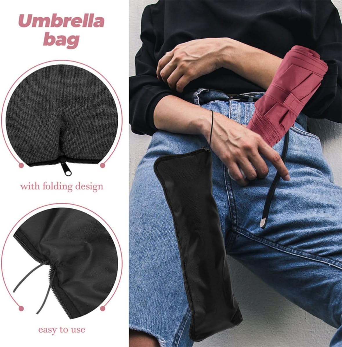 Portable Waterproof Fiber Umbrella Storage Bag Sleeve with Hanging Design, Compact Folding Umbrella Carry Pouch Preventing Raindrops from Flowing into Car, for Travel and Everyday image 3