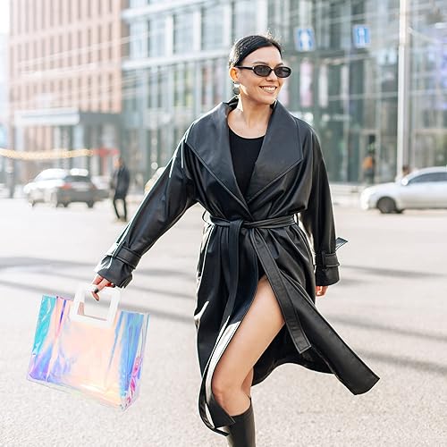 Miniatura 5 de Whaline 10 bolsas de regalo holográficas de PVC de 12.8 x 11.6 x 5.7 pulgadas, bolsas de plástico con asas, bolsas grandes para envolver regalos de