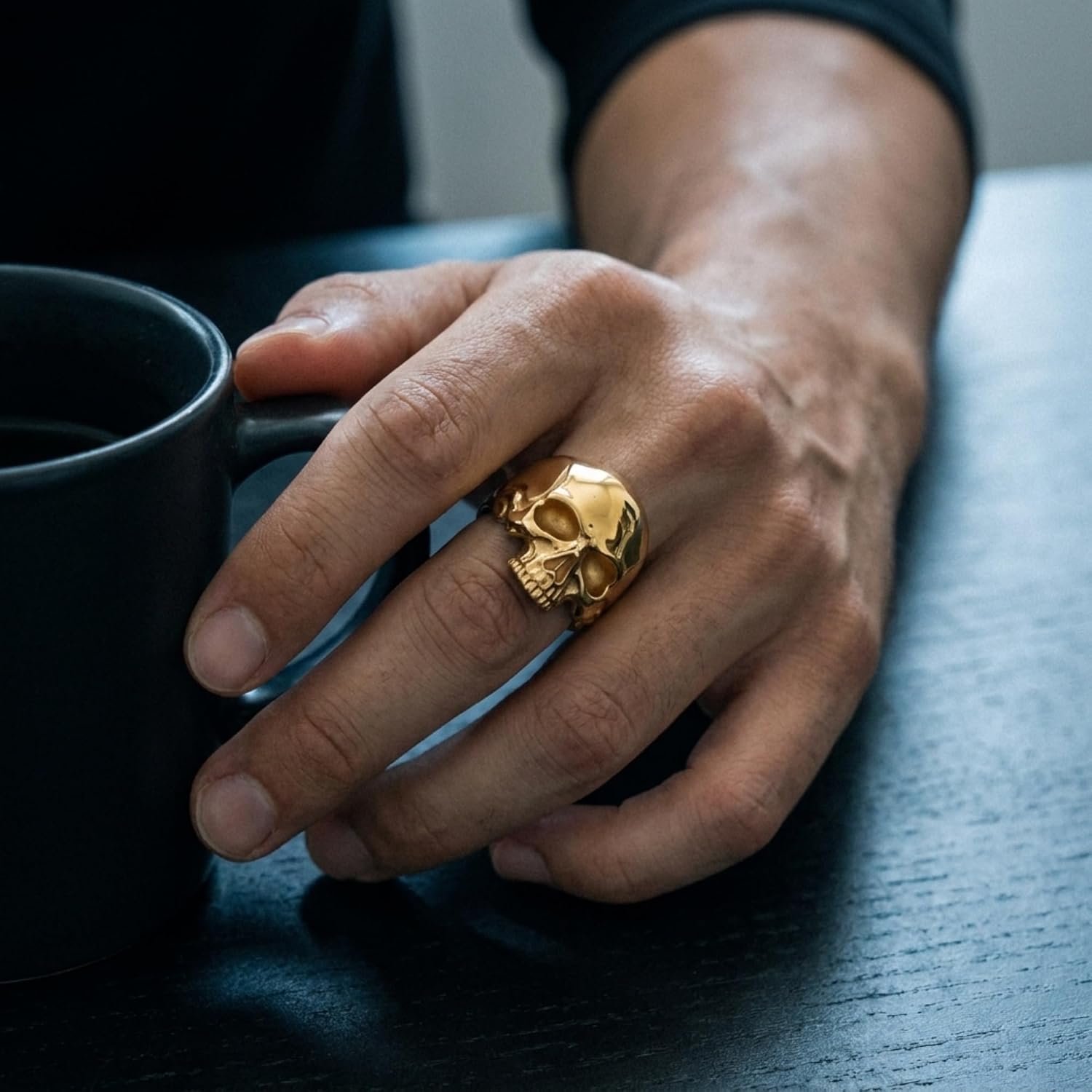 Gothic Skull Ring 925 Sterling Silver Memento Mori for Men | Handcrafted to order in 60+ sizes, solid 925 sterling silver, oxidized finish, bold standout piece for bikers and collectors