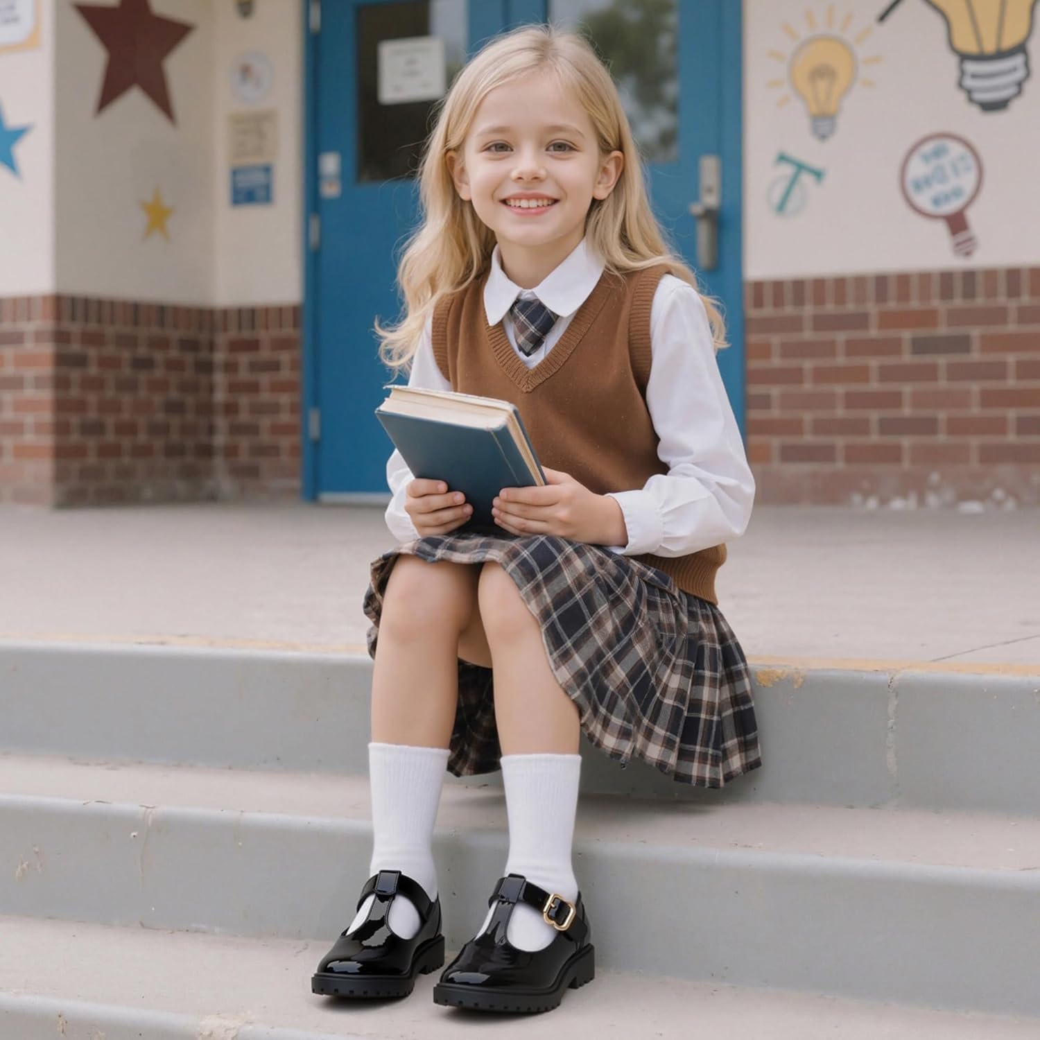 Girls Shoes School Mary Jane Uniform Dress Shoes Kids Loafers T-Strap Flats - Image 7