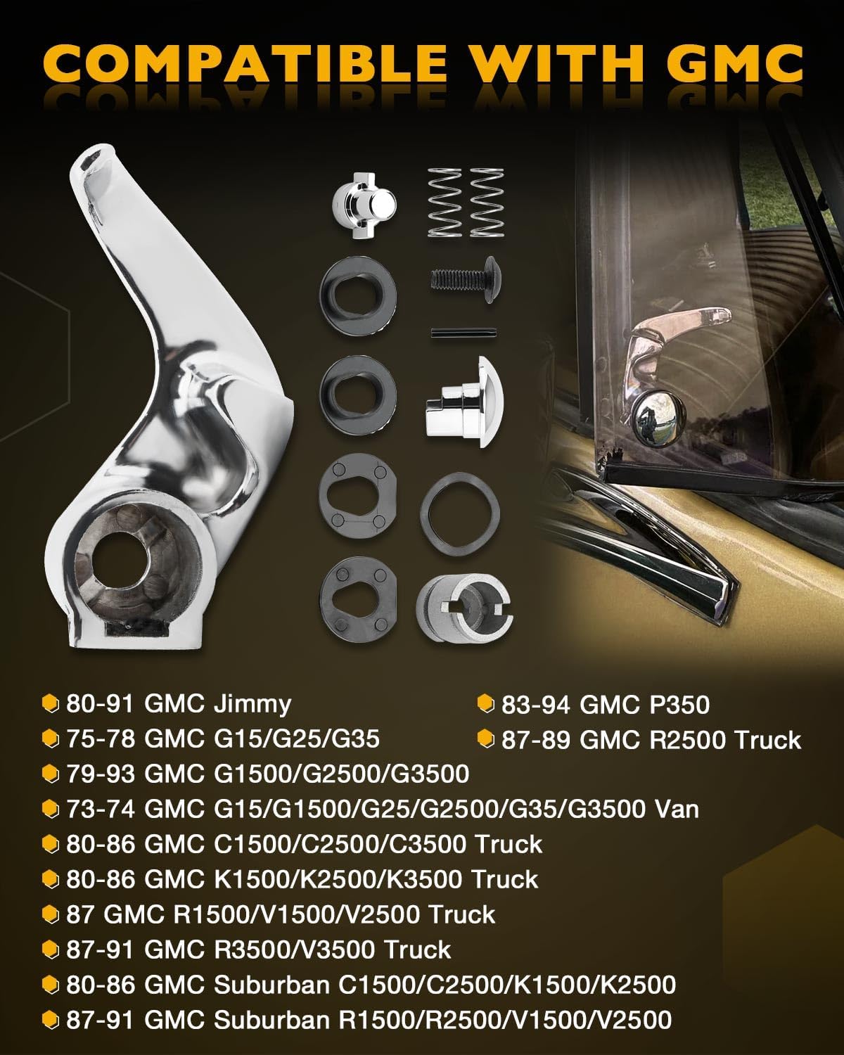Locking Vent Window Handle Set, Compatible with 1973-1994 Chevy Blazer GMC Jimmy Suburban C/K/G/C/R/V 10 20 30, C/K/V/G 1500 2500 3500 Truck, Metal Front Window Crank Latch Handle (Left & Right Pair)