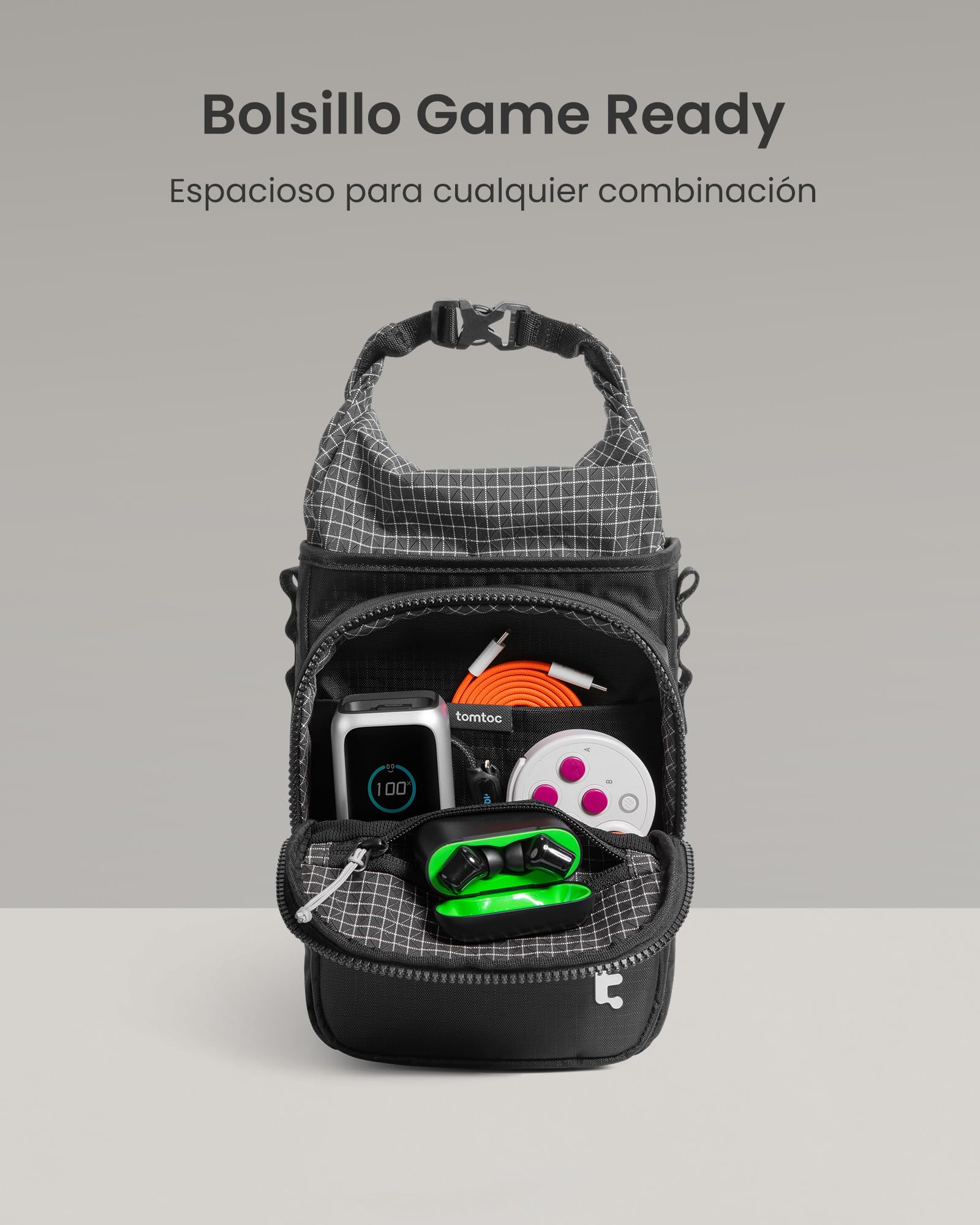 tomtoc Bandolera para Funda Slim de Consola de Juego Portátil, Bolsa Cruzada de Viaje para Steam Deck, ROG Xbox Ally X, Switch 2, PS Portal, Bolsa Roll-Top para Cable de Carga y Accesorios