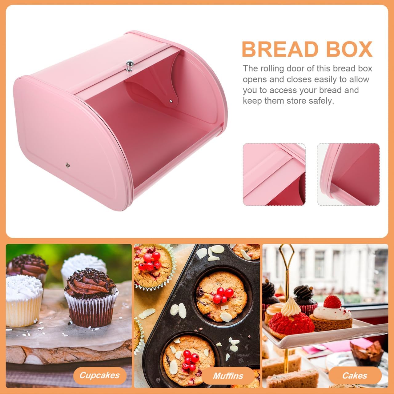 Amosfun Wrought Iron Bread Box with Roll-Top Door 12X10X7 Inch Kitchen Storage Bin for Fresh Bread Preservation and Ventilated Food Container