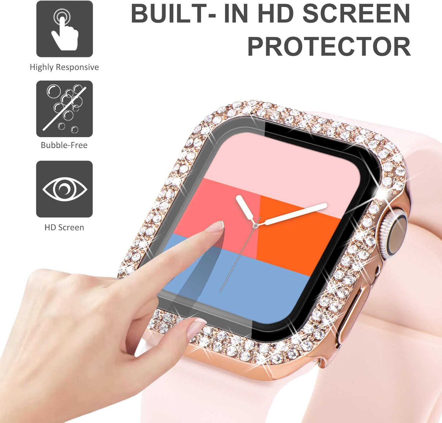 KADES 𝟭𝟬-𝗣𝗔𝗖𝗞 Compatible with Apple Watch Series 10/11 with Built-in Tempered Glass Screen Protector Bling Crystal Diamond Rhinestone Double Protective Bumper Cover for Women,46mm