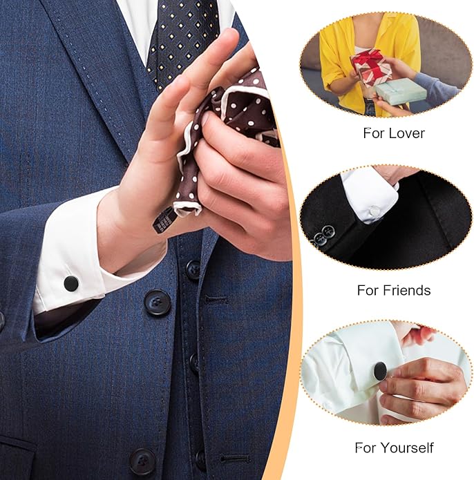 8 Pares de Mancornas Clásicas para Hombre Plateado y Negro miniatura 4