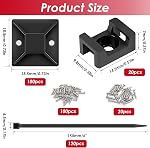 Smseace 360Pcs Kit de fixations zippées pour câble noir autocollant à l'arrière avec 6inch Des attaches et vis à glissière, UV Protection Outdoor Sticky Wire Fasteners Gestion des clips de câble