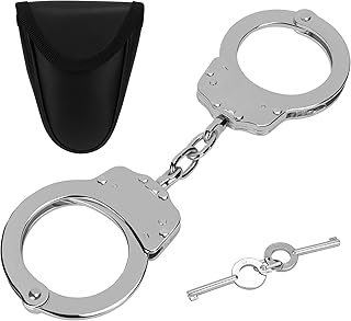 Yoghourds Double Lock Handcuffs, Adjustable Heavy Duty Steel Wrist Cuffs with 2 Keys & Handcuffs Holster in Police Edition