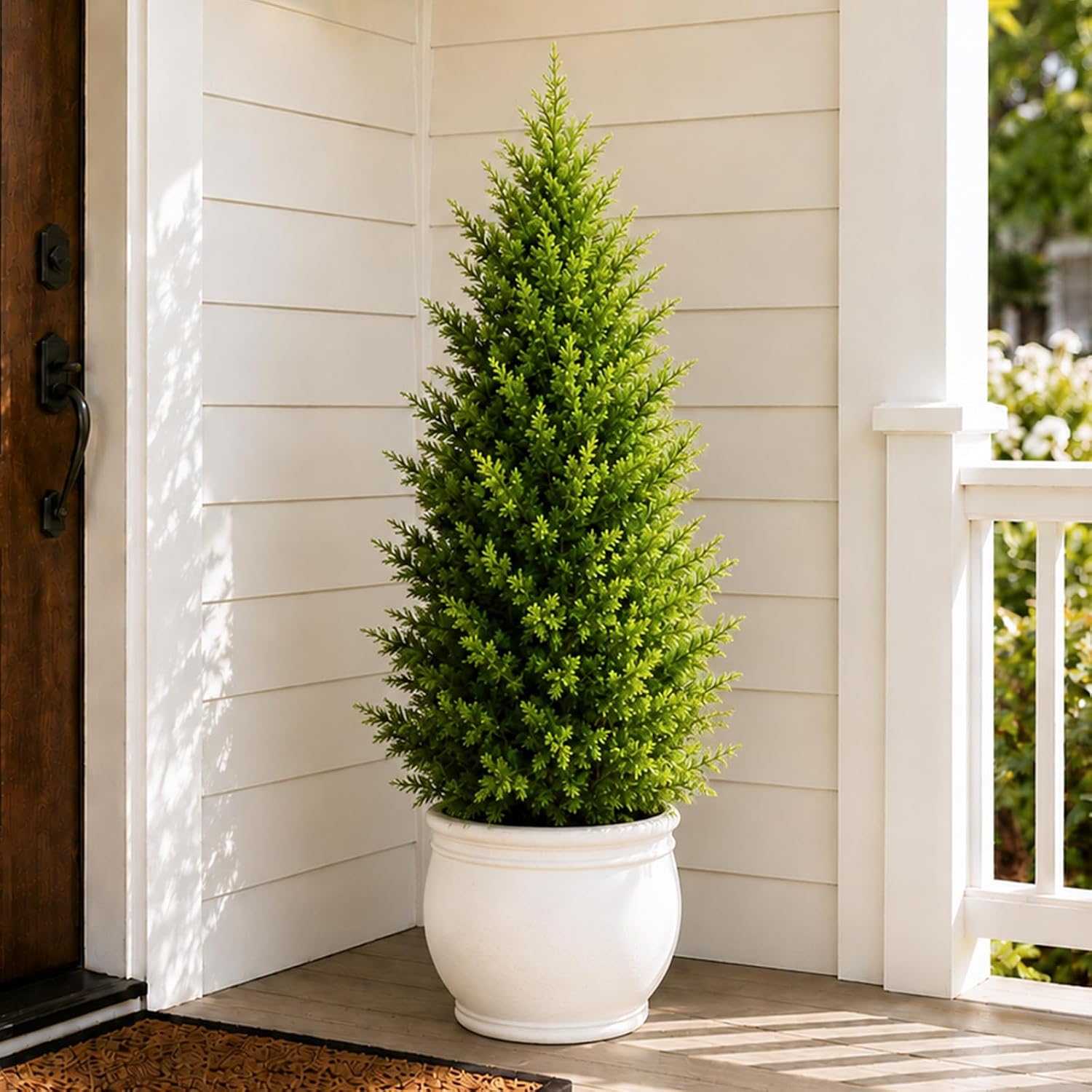 3FT Artificial Topiary Cedar Trees, UV-Resistant Faux Evergreen Outdoor Shrubs in Planter, Artificial Pine Tree for Outdoor Front Porch, Office & Home Decor