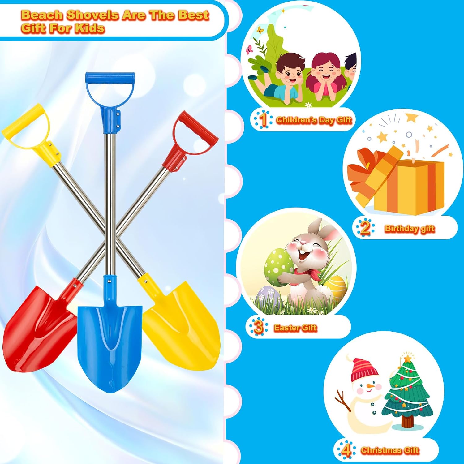 Heavy Duty Beach Shovel, 29in 3PC Thickened Metal Sand Shovel with Stainless Steel Foam Handle Non-Slip Grip Portable Sand Beach Shovel for Outdoor Sand Digging Snow Clearing Beach Activities