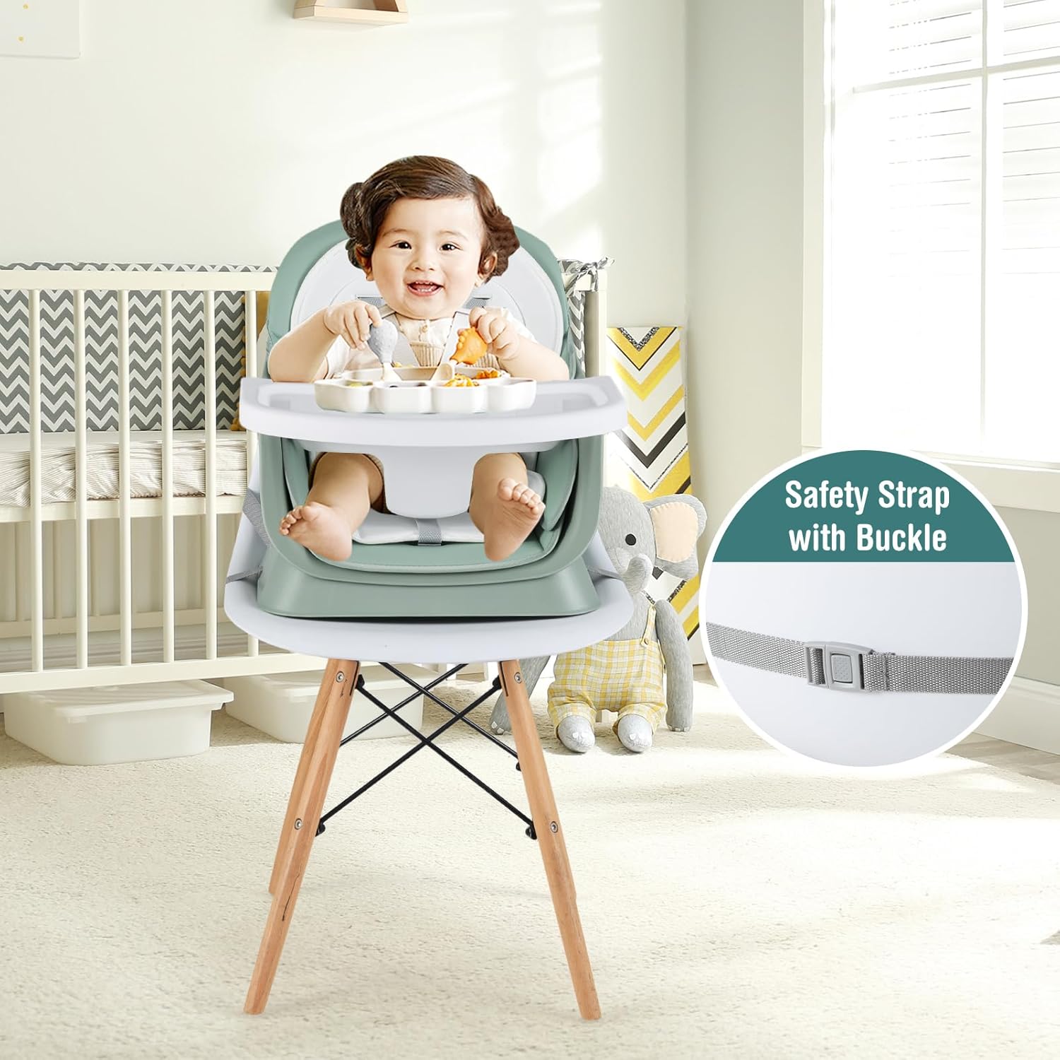 HONEY JOY 8 in 1 Baby High Chair, Convertible Highchair for Babies and Toddlers/Table and Chair Set/Building Block Table/Booster Seat/Stool/Toddler Chair with Safety Harness (Green) image 8 of 9 B0FHW4QMLB