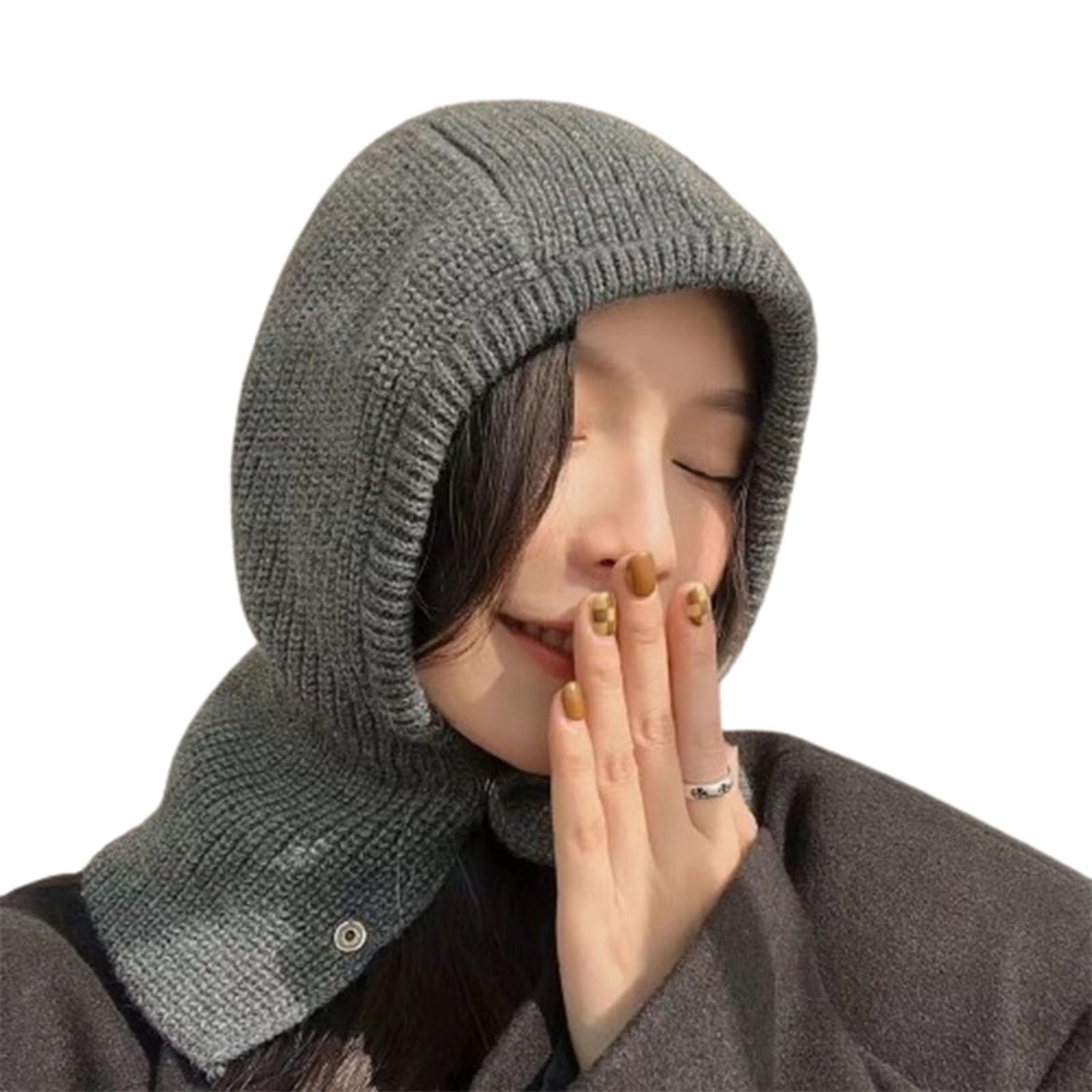 Cagoule, Capuche intégrée, Chapeau tricoté de Couleur Unie, écharpe d'automne et d'hiver, Chapeau à Double Usage pour Hommes et Femmes (Gray A)