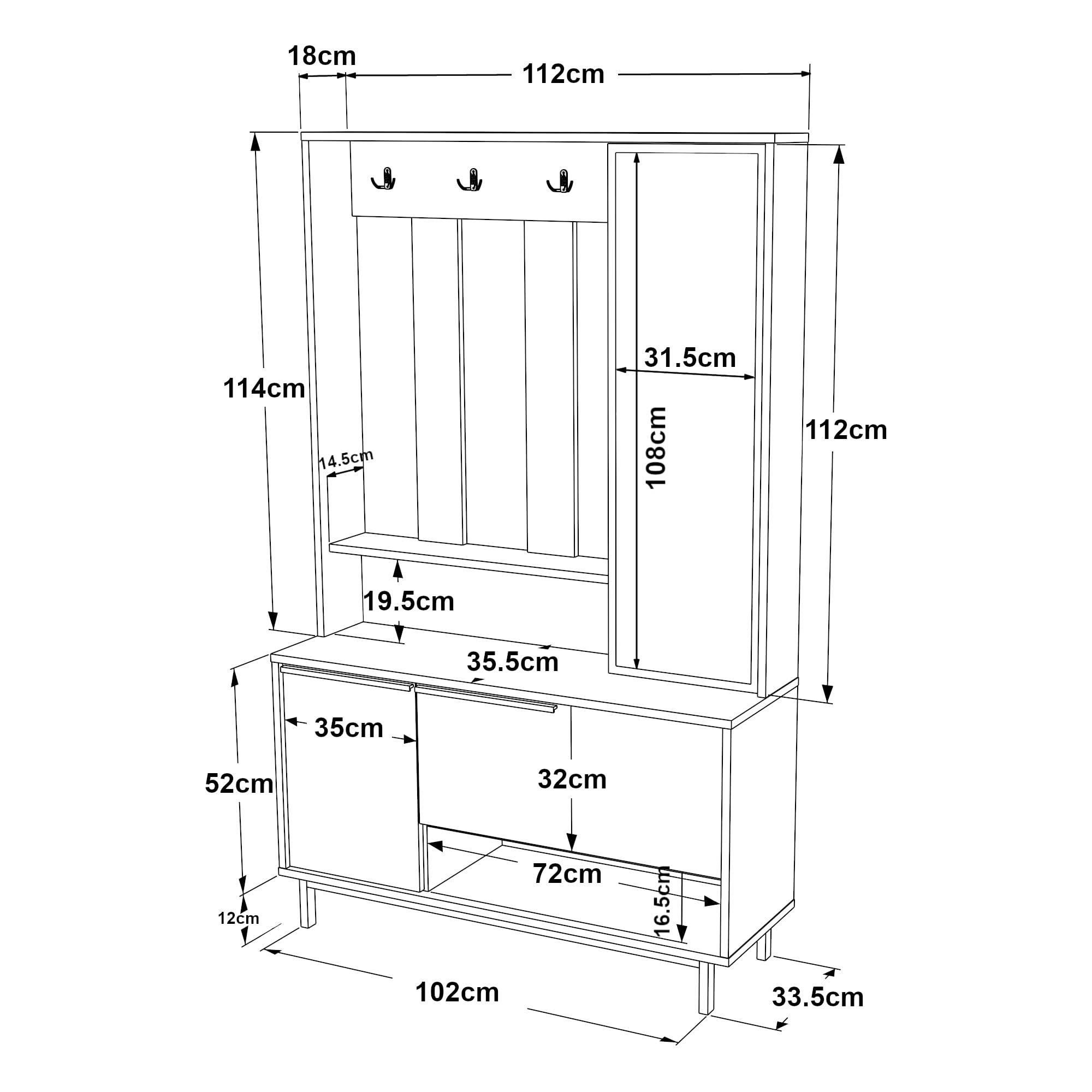 [en.casa] Mobile Appendiabiti da Ingresso con Anta Specchiata Armadio Guardaroba Semiaperto Ganci Appendini Scomparti Chiusi Aperti 178 x 112 x 35,5 cm - Effetto Rovere