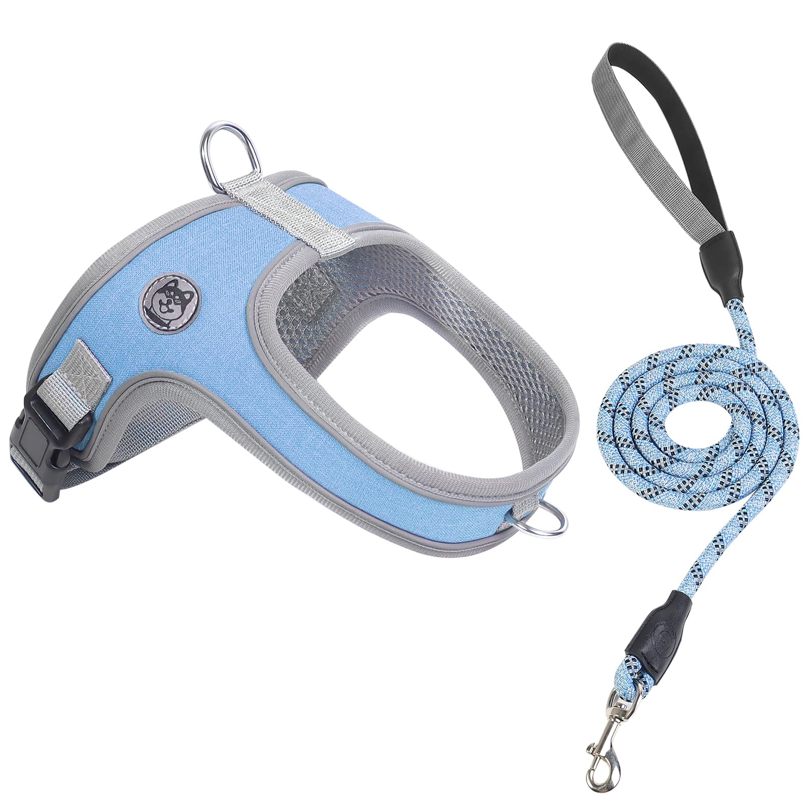 Dog Harness and Leash Set, No Pull Saddle Style Pet Harness, Breathable Mesh Adjustable Reflective Dog Vest for Dogs and Cat Medium Small Harness 2 D-Rings (Blue, L)