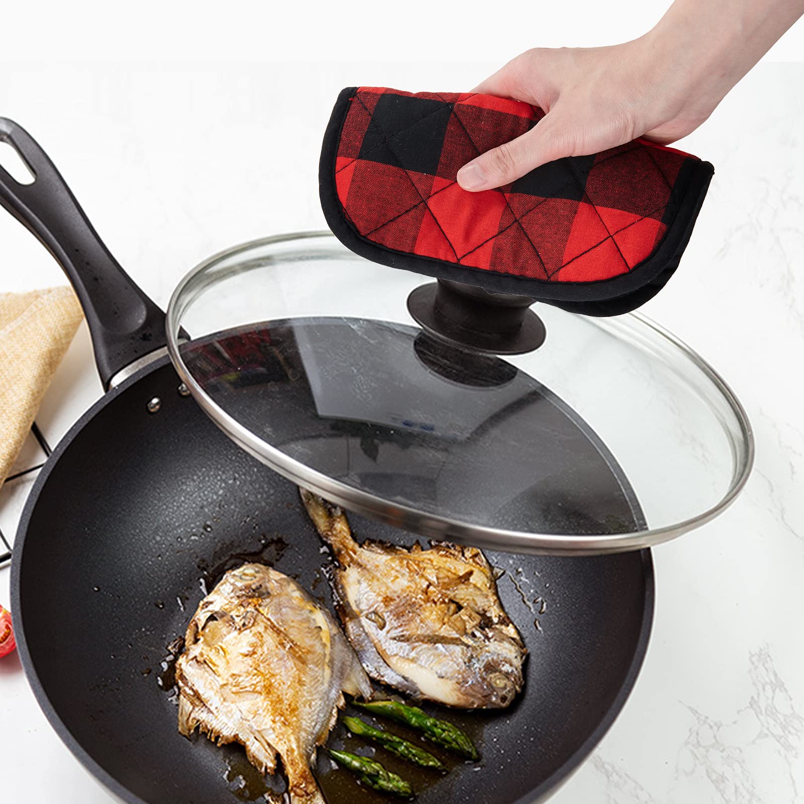 Joyhalo Buffalo Plaid Pot Holders - Set Of 4, 8x8 Inch Quilted Cotton Hot Pads With Hanging Loops