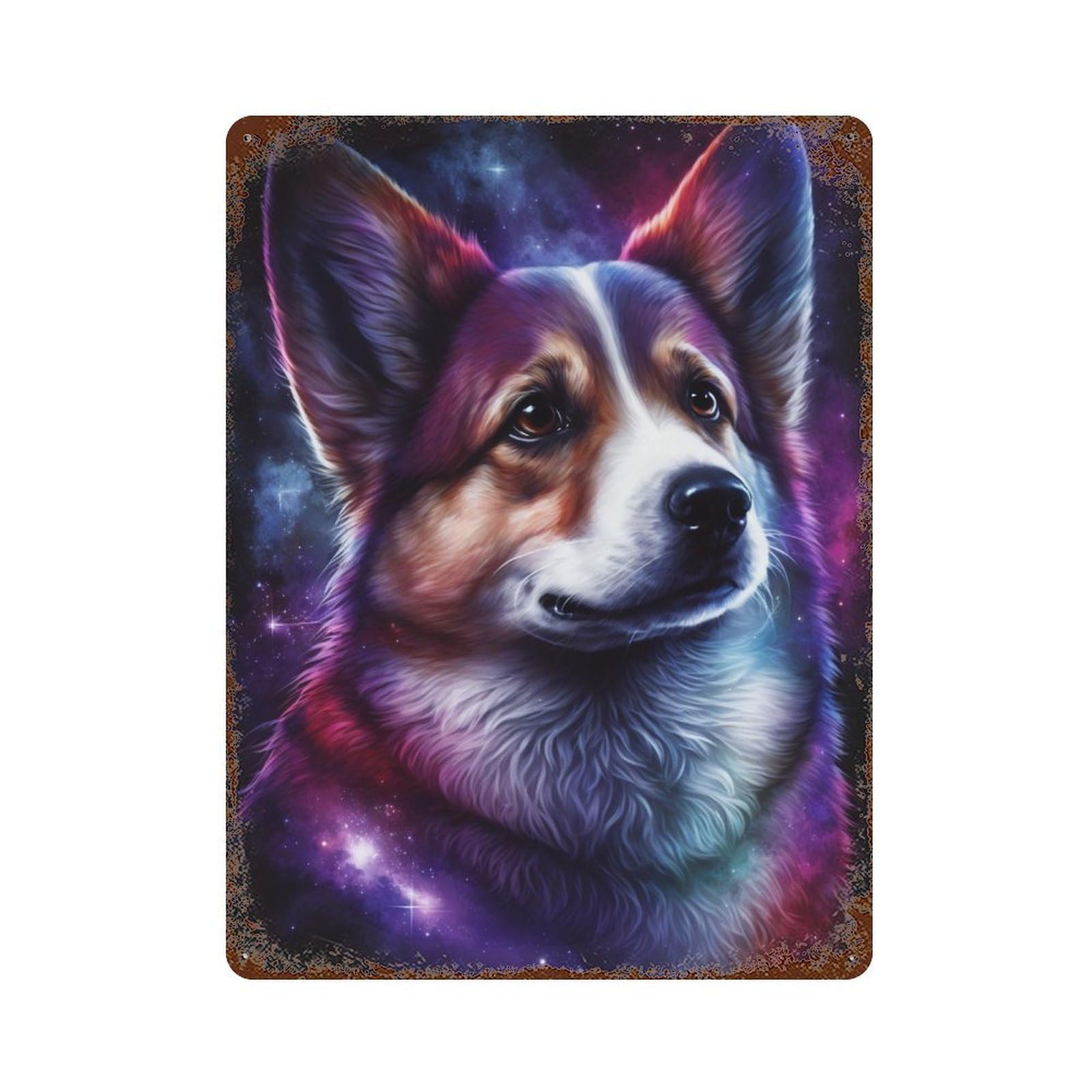 Weathered Tin Sign Cosmic Corgi Portrait-14 15.7"x11.8", Rustic Home Decor for Basement, Hobby Room And Garage Decor