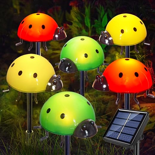 Newest Version 6-Pack Solar Cute Ladybugs Lights for Outdoor Garden Decor, 8 Modes Waterproof Solar Powered Ladybugs LED Fairy Lights for Outside Christmas Halloween Garden Yard Lawn Pathway Decor
