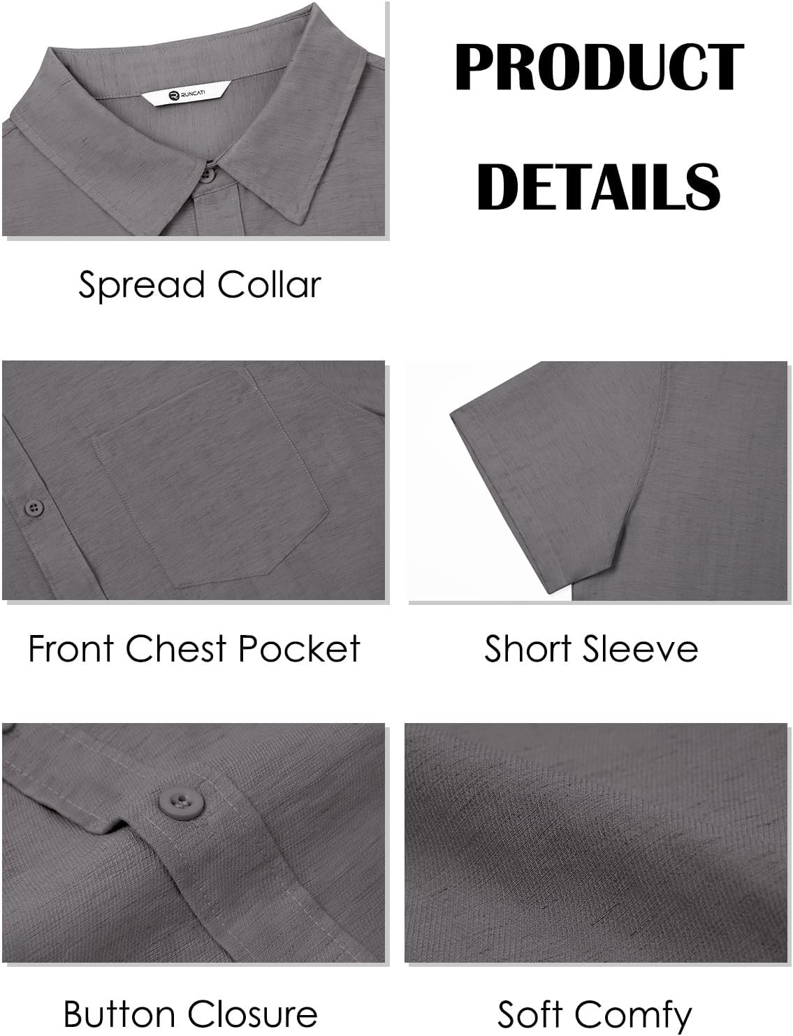 Runcati Mens Button Down Linen Shirt Short Sleeve Casual Vacation Shirts Summer Beach Wedding Tops with Pocket - Image 6