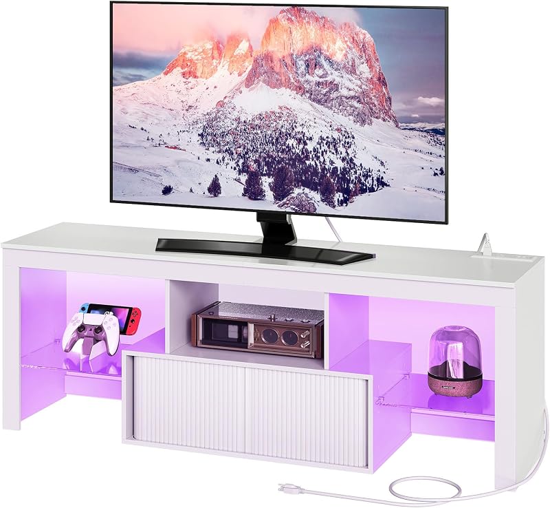 CHOEZON LED TV Stand for 60 inch TVs, Media Entertainment Center, White