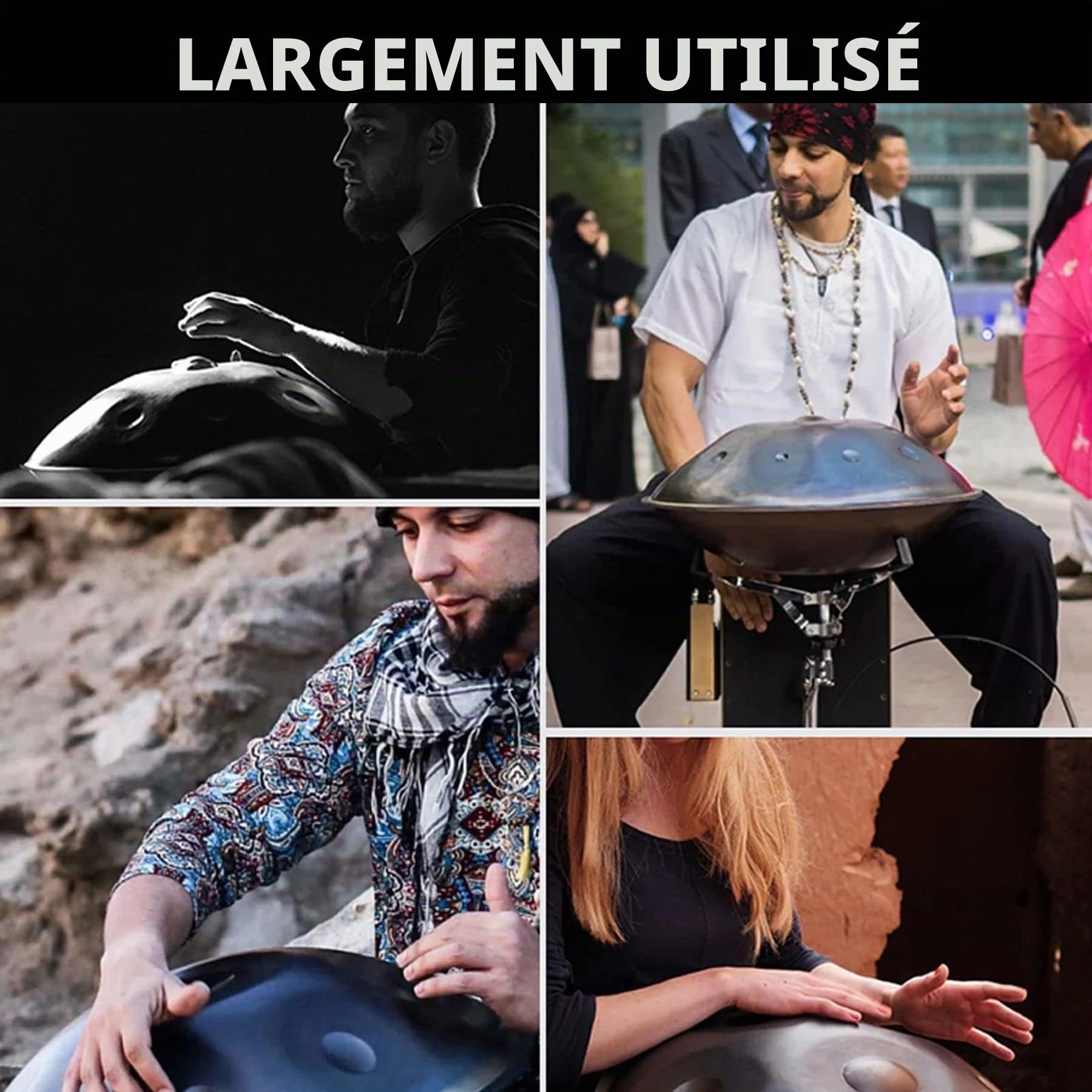 10 Notes 22 Pouces Handpan, D-Minor 432 Hz Instrument de Percussion de Tambour en Acier, Performance Musicale Mandala Cadeau d'Instrument de Musique de Guérison Fait à la Main
