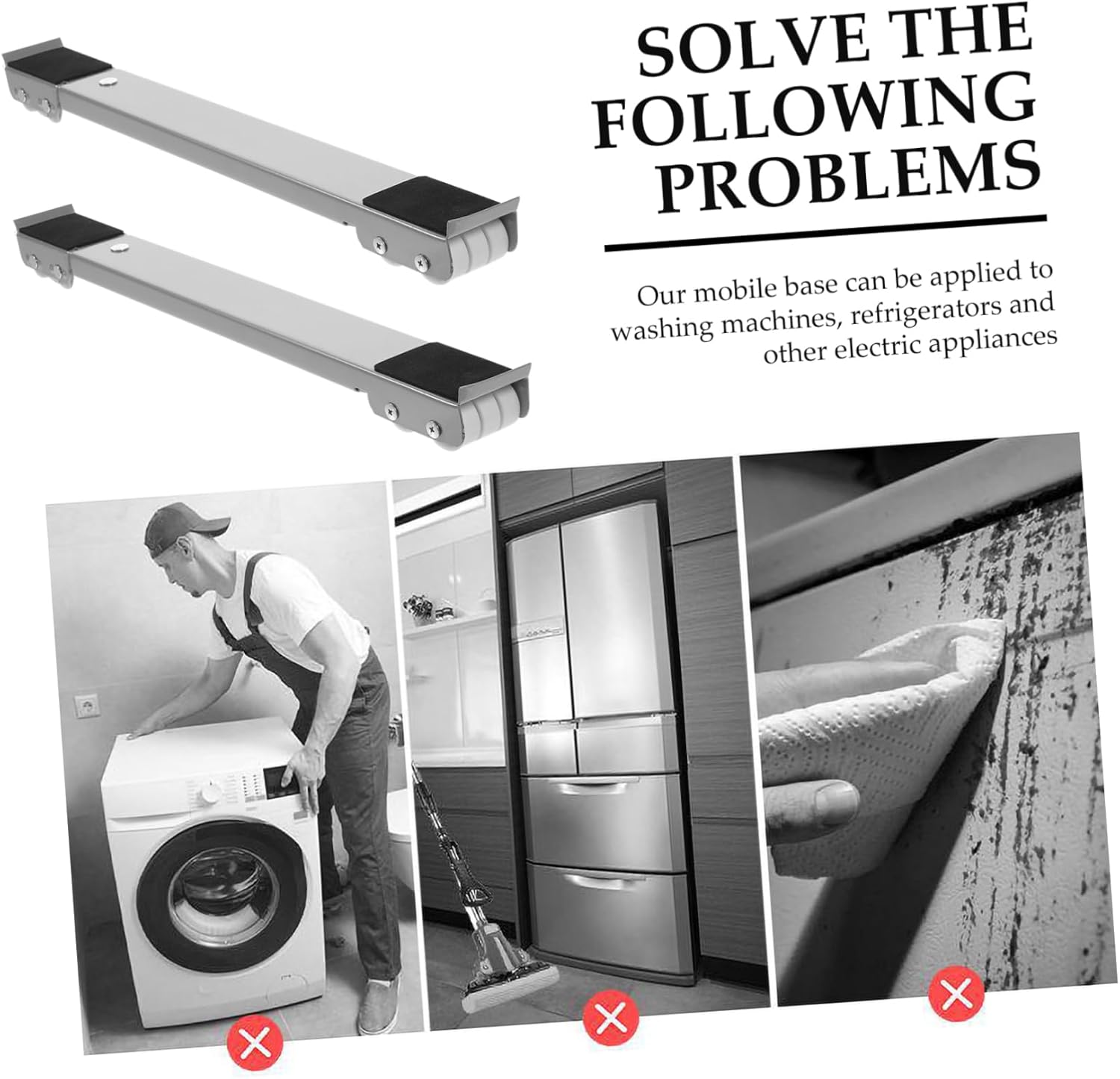 1pair Extendable Appliance Sliders for Washing Machines Refrigerators Mobile Roller Locking Wheels Convenient for Cleaning Drainage