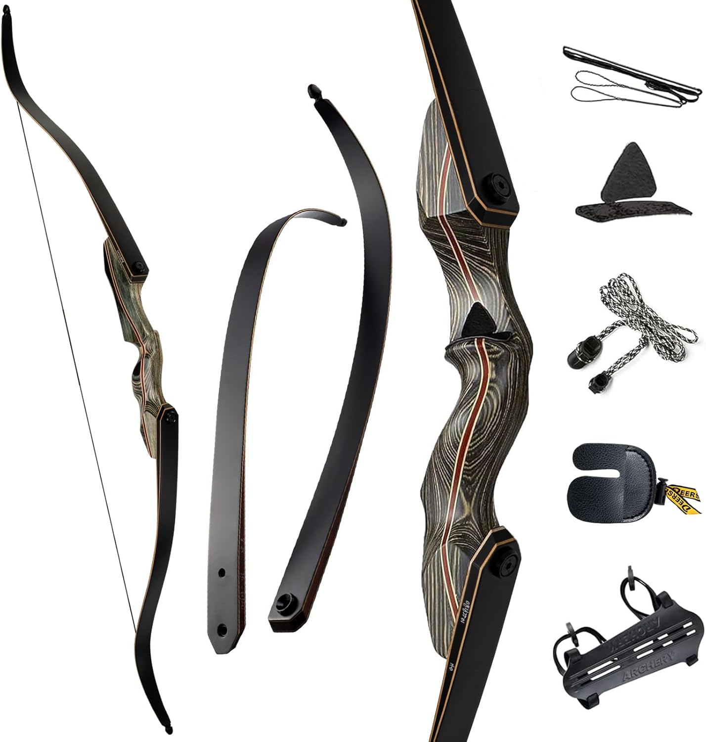 Deerseeker Outdoor 60" Takedown Recurve Bow Set Traditional Wooden Bow with Laminated Limbs Right & Left Hand for Adults & Youth Archery Hunting Target Practice 20-60lbs