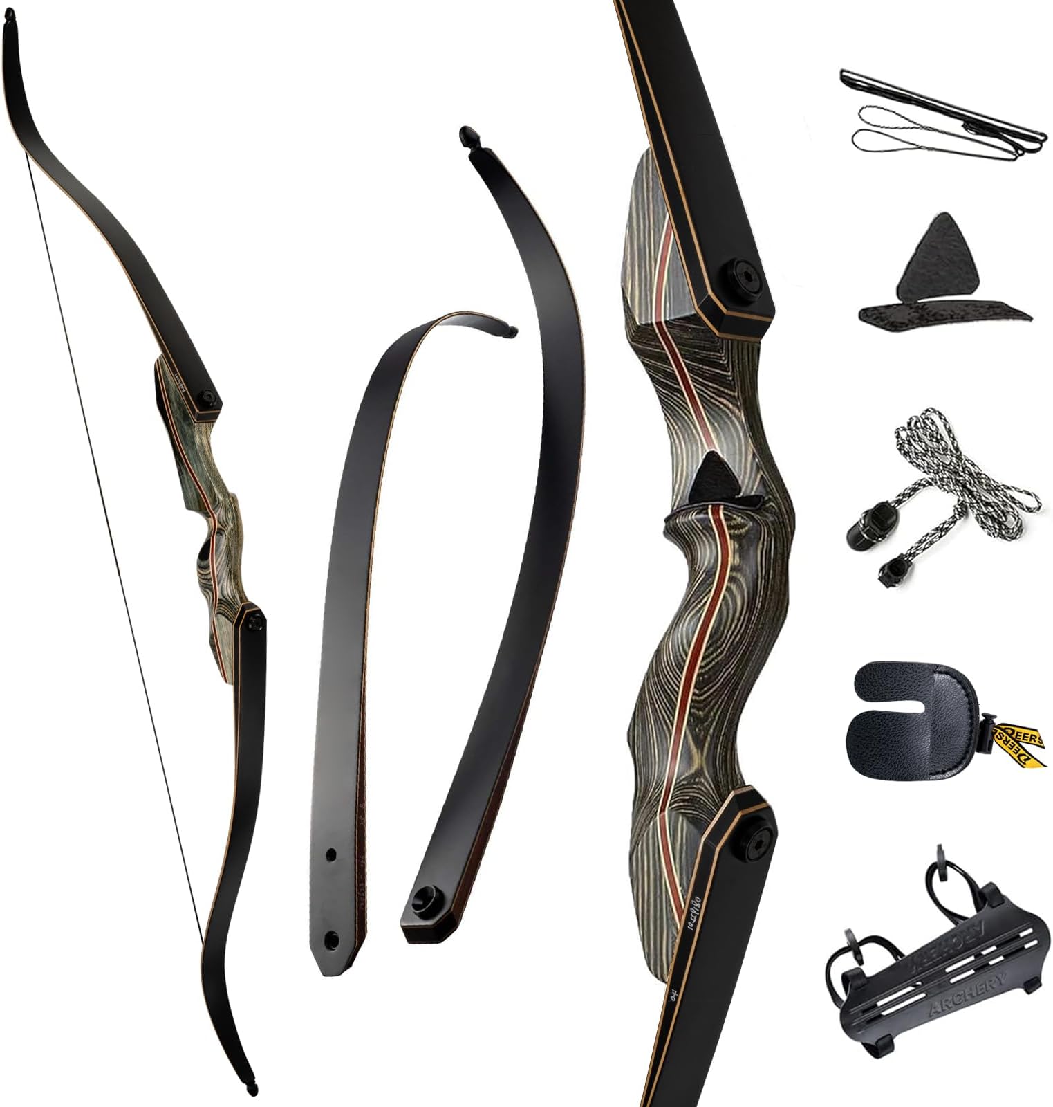 Deerseeker Outdoor 60" Takedown Recurve Bow Set Traditional Wooden Bow with Laminated Limbs Right & Left Hand for Adults & Youth Archery Hunting Target Practice 20-60lbs