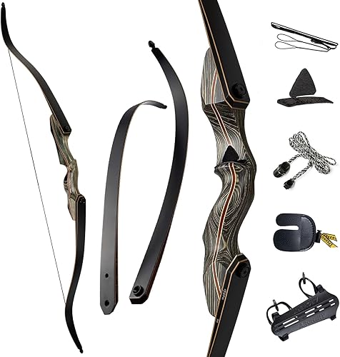 Deerseeker Outdoor 60" Takedown Recurve Bow Set Traditional Wooden Bow with Laminated Limbs Right & Left Hand for Adults & Youth Archery Hunting