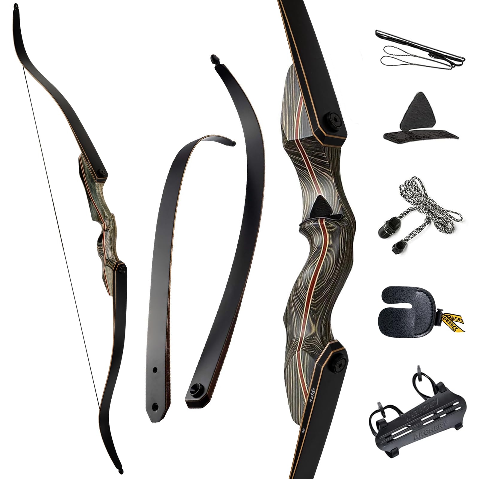 Deerseeker Outdoor 60" Takedown Recurve Bow Set Traditional Wooden Bow with Laminated Limbs Right & Left Hand for Adults & Youth Archery Hunting Target Practice 20-60lbs