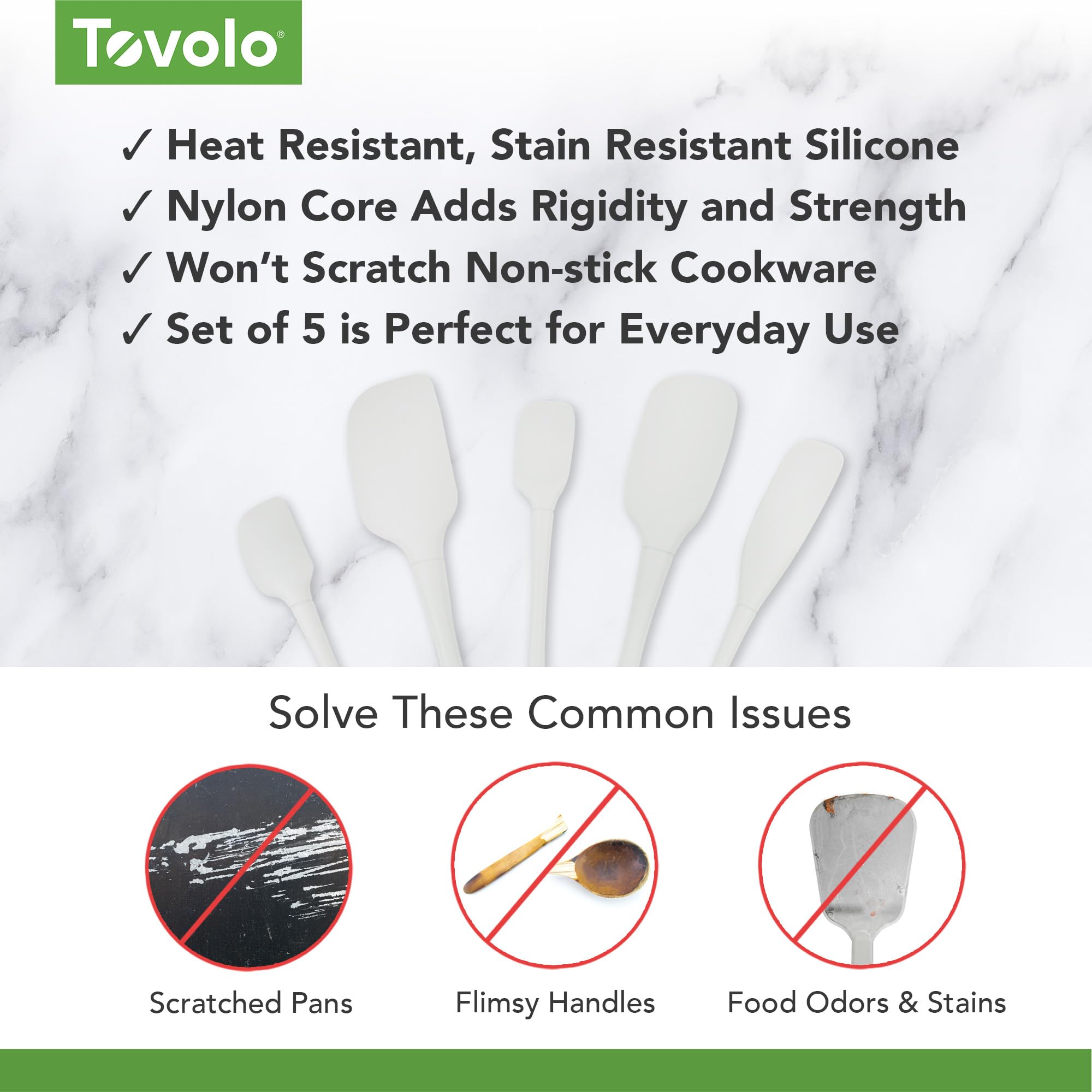 Tovolo Flex-Core® Teigschaber aus Silikon, für Mahlzeiten, Kochen, Backen und mehr, Weiß, 5 Stück