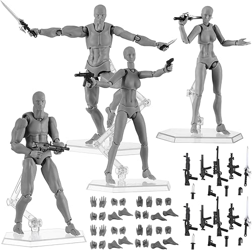 Miniatura 1 de Wettarn 4 juegos de figuras artísticas posables, figura de acción, modelo de dibujo, figuras de acción de dibujo de PVC, maniquí de dibujo para
