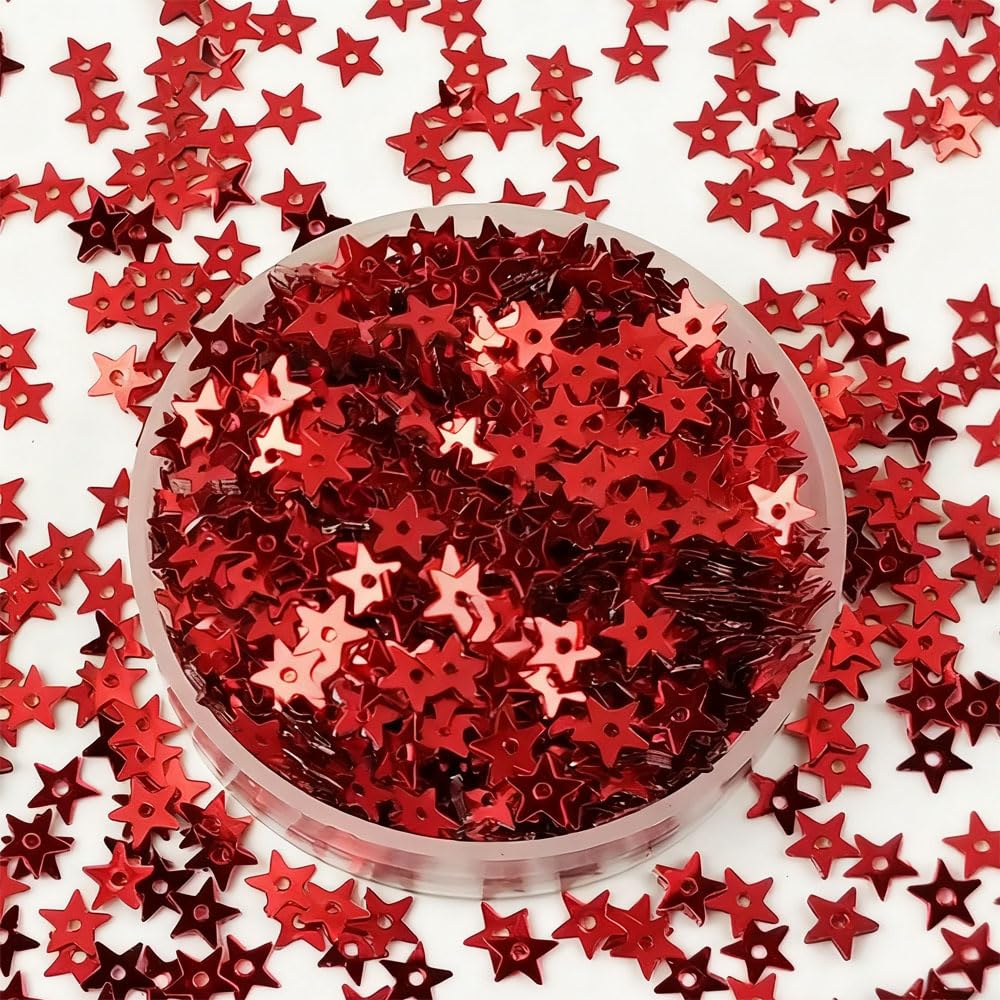 Leliafleury 5mm Red Star Sequins Confetti Star Table Confetti Plastic Loose Sequins for Sewing Wedding Party Decorations, 20g/0.7oz