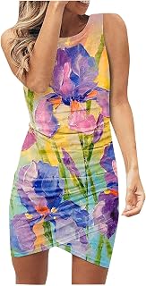 WANZZXCSL Peplum Modern Printed Cocktail Womans Tanks Summer Outdoor Tunic Dress Polyester A-Line Slimming Breathable Crewneck Cocktail Womens