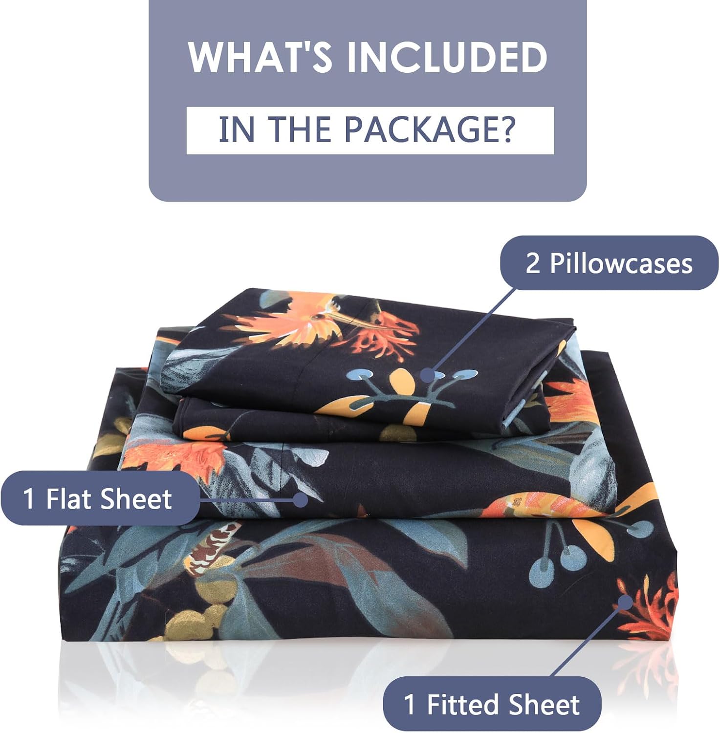 LONAVA Full Sheet Set 4 Pieces,Z-Enchanted Aviary Ultra Soft & Breathable Microbifer Sheets, 1600 Thread Count Hotel Luxury Oeko-Tex Bed Sheets, 14-16 Inch Deep Pocket Durable Wrinkle Free Sheets image 4