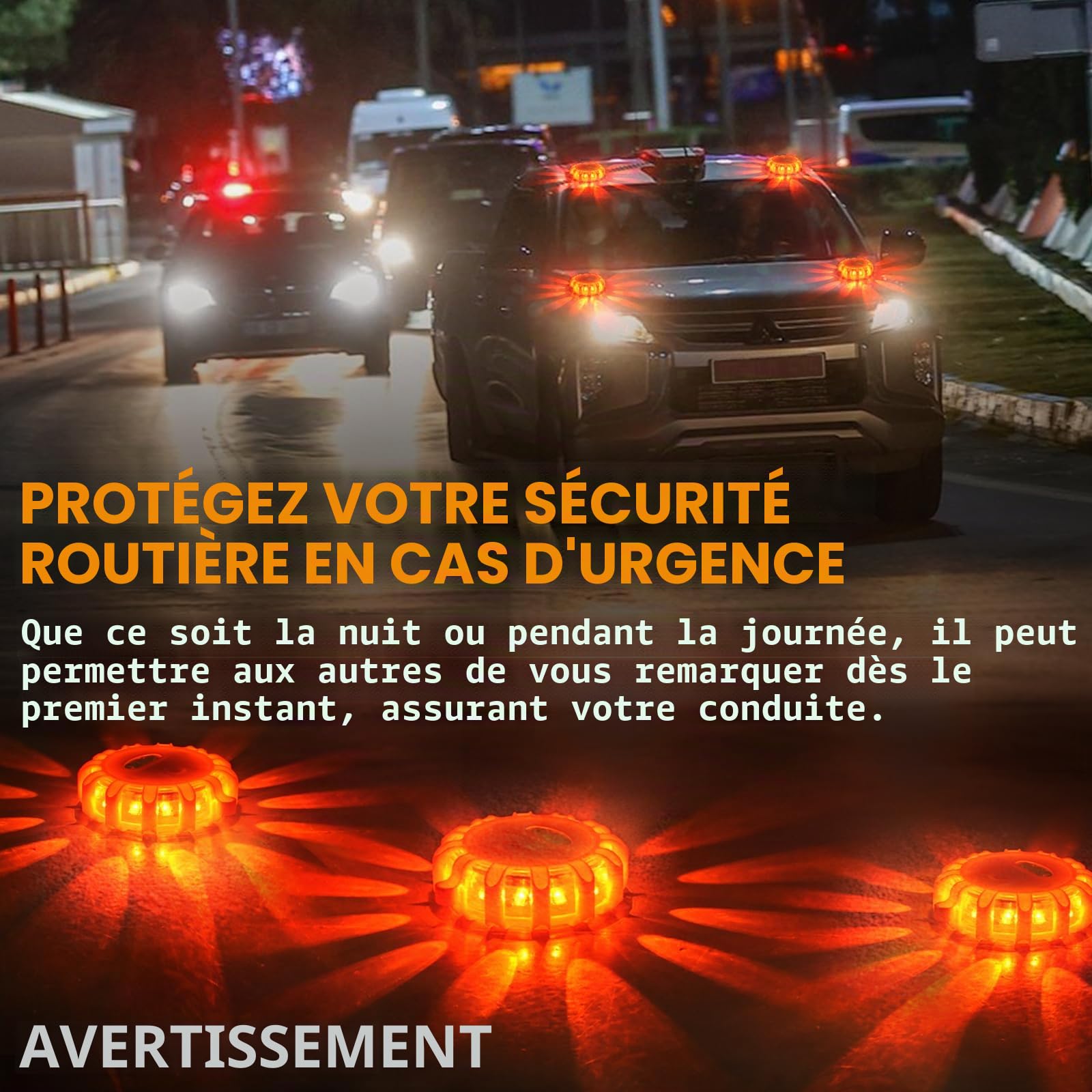 Gyrophare LED,Clignotant Routier LED,Indicateur de disque d'urgence rechargeable USB avec 9 modes de clignotement,câble de charge 2 en 1 et chargeur camion clignotant lumière d'avertissement (4)