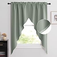Vista 30 de NICETOWN Cortinas elegantes con caída de cascada para dormitorio, cortinas con jareta para barra estilo granja para sala de estar, cortinas rústicas