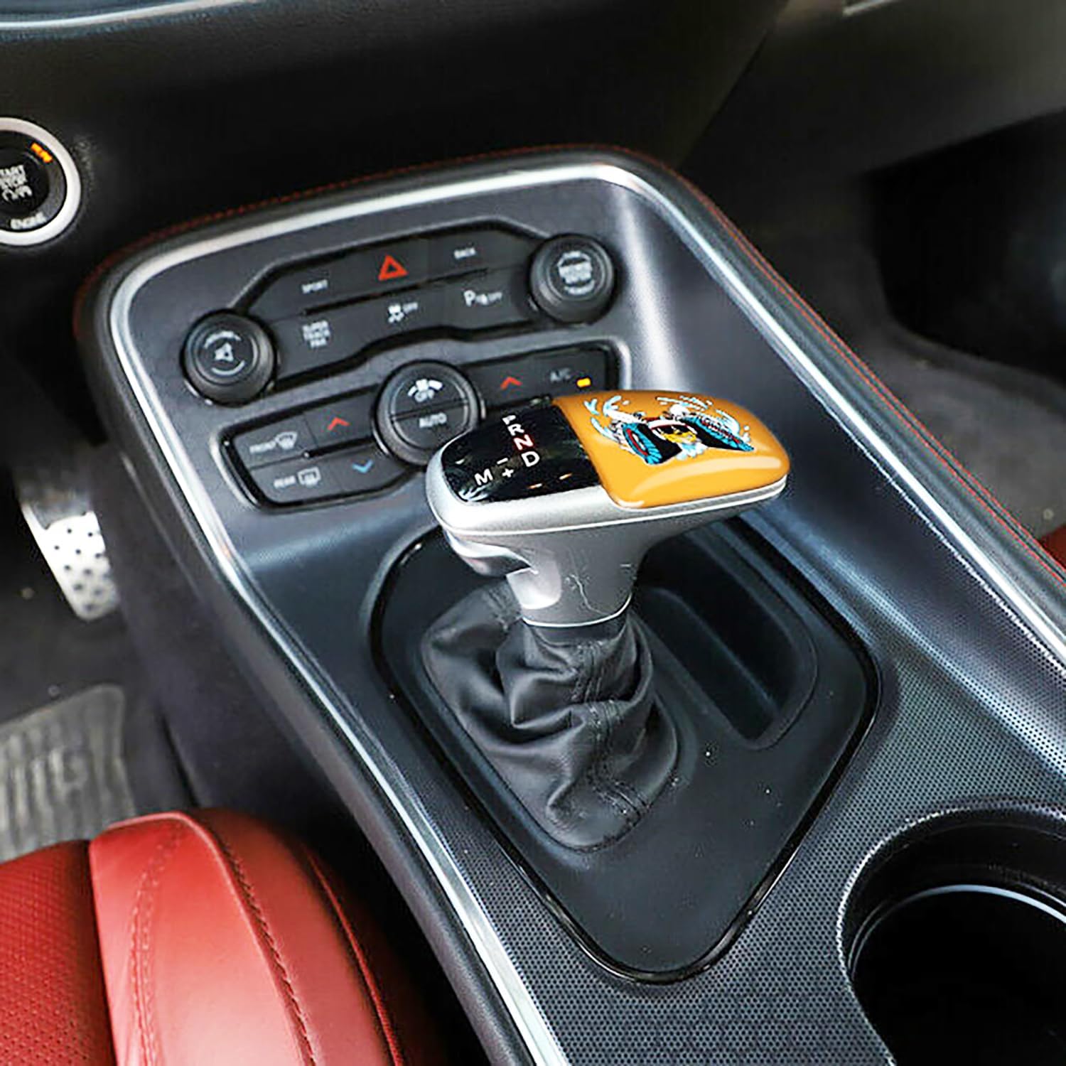 TOOLEPIC for Dodge Challenger Charger Durango Accessories 2015-2024 - Gear Shift Knob Trim Cover- ABS Plastic with Unique Scat Style Surface, Perfect for Decoration - Header Orange