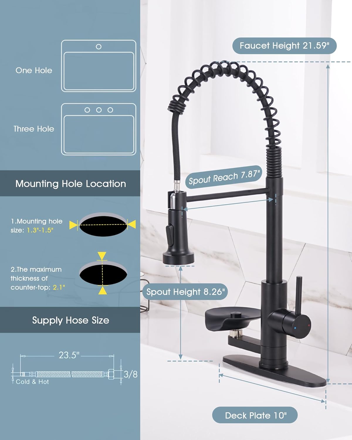 Kitchen Sink Fuacet with Glass Rinser, Single Handle Kitchen Faucet with Pull Down Sparyer, 304 Stainless Steel, Deck Plate, Matte Black