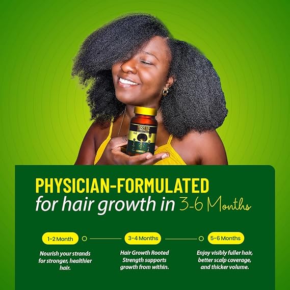 Rooted Strength Hair Growth Vitamins Hair Vitamins for Black Women & Men with DHT Blocker & Collagen, Advanced Biotin for Hair Growth Women, 60 Capsules, 1-Month Supply, for Thicker, Stronger Hair