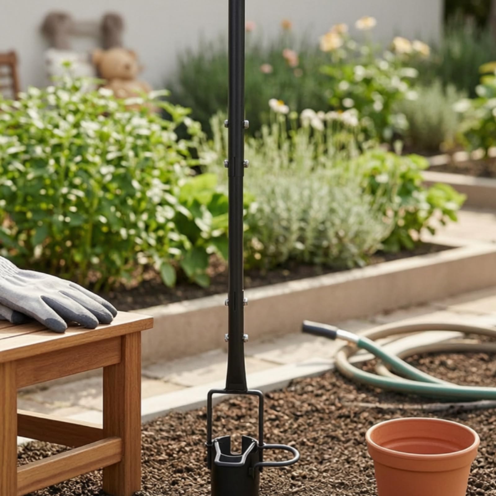 perfk Piantabulbi Versatile Scavabuche | In Acciaio Al Carbonio, Piantabulbi con Manico a T, ergonomico, Attrezzo per Piantare Bulbi, Aiuole