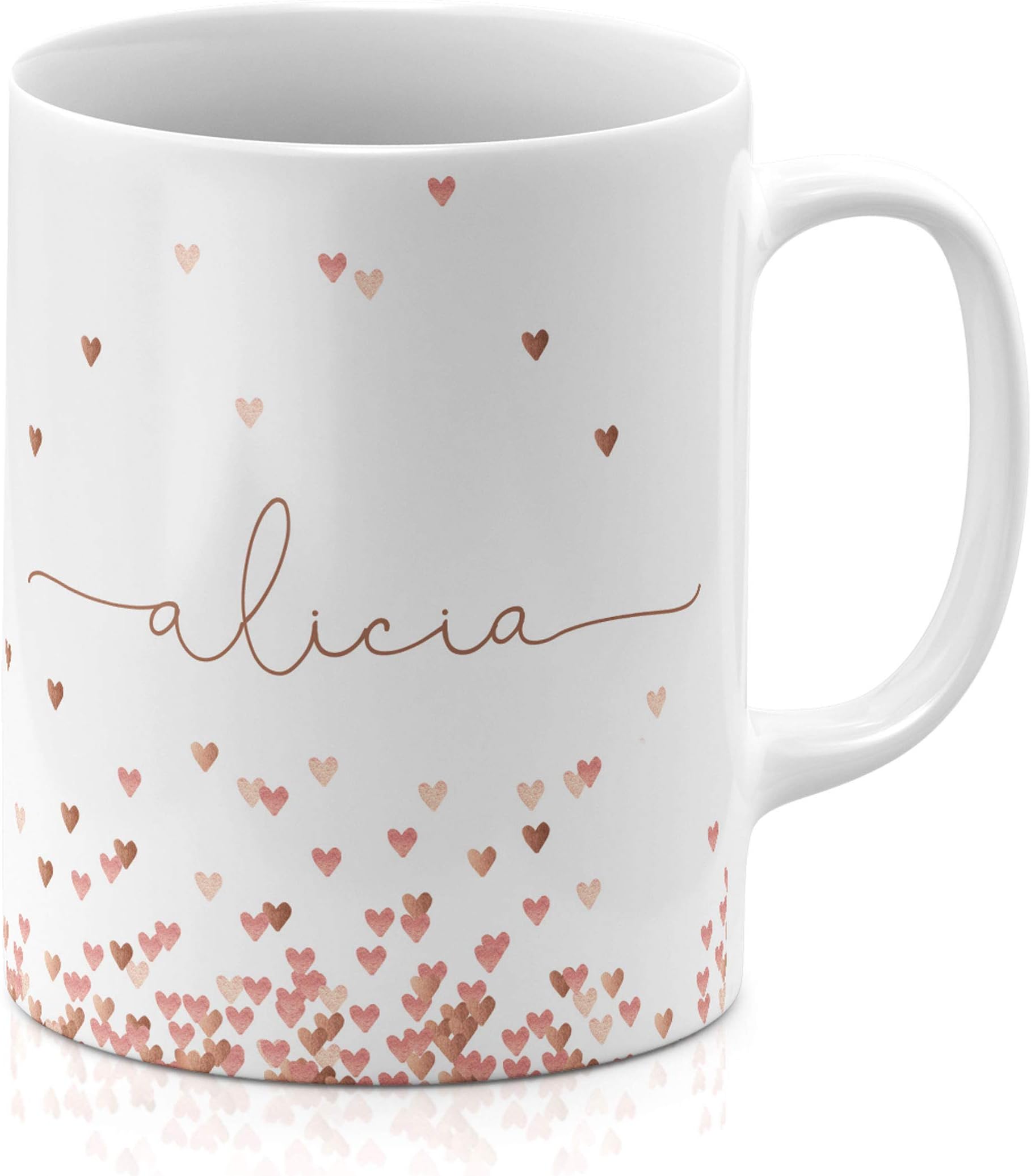 Tirita Personalised Mug Initial with Name, Custom Gift for Mum, Dad, Kids or Girls. [09 - Love Hearts Rain]