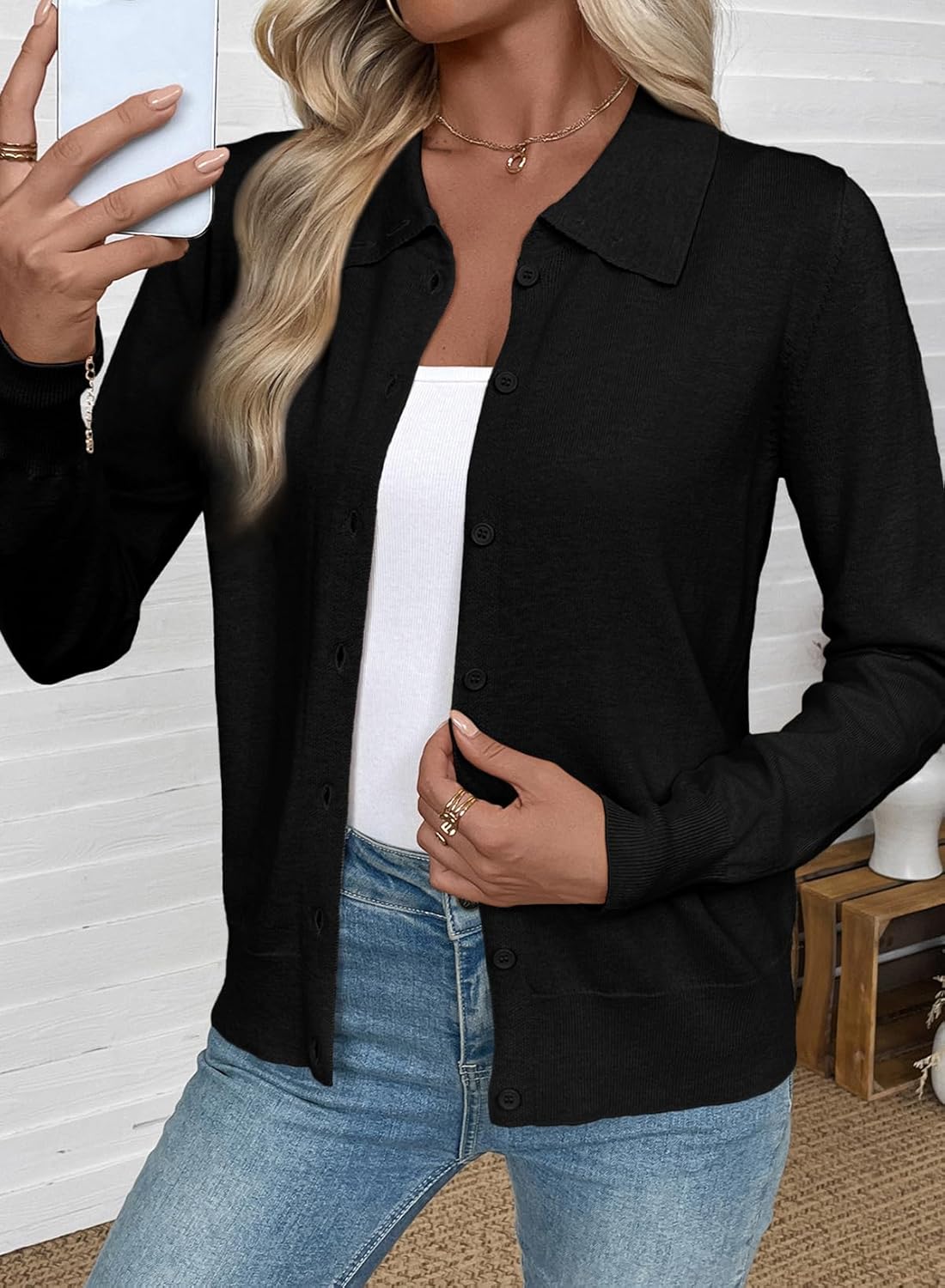 EVALESS Cardigan Sweaters for Women Wool Blend Lightweight Trendy Long Sleeve Lapel Collar Button Down Sweater Cardigans - Image 2